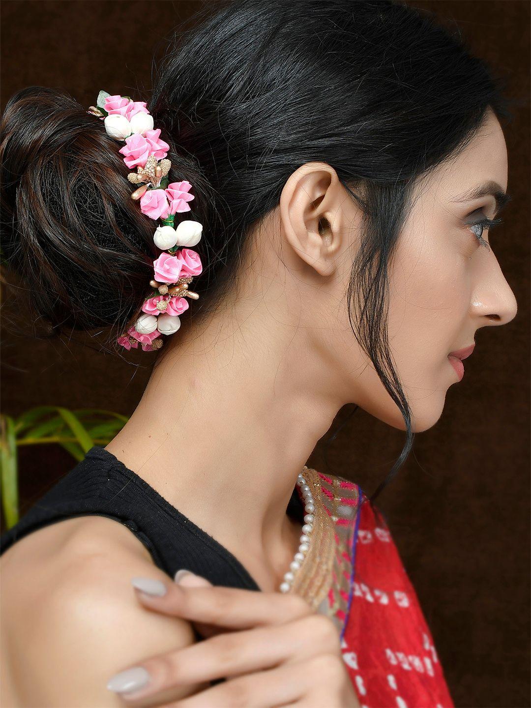 silvermerc designs women pink & white embellished hair accessory set