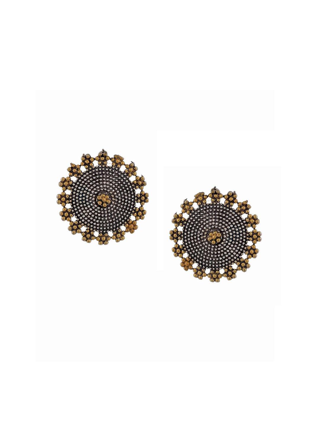 silvermerc designs women silver-toned oxidized circular contemporary studs earrings