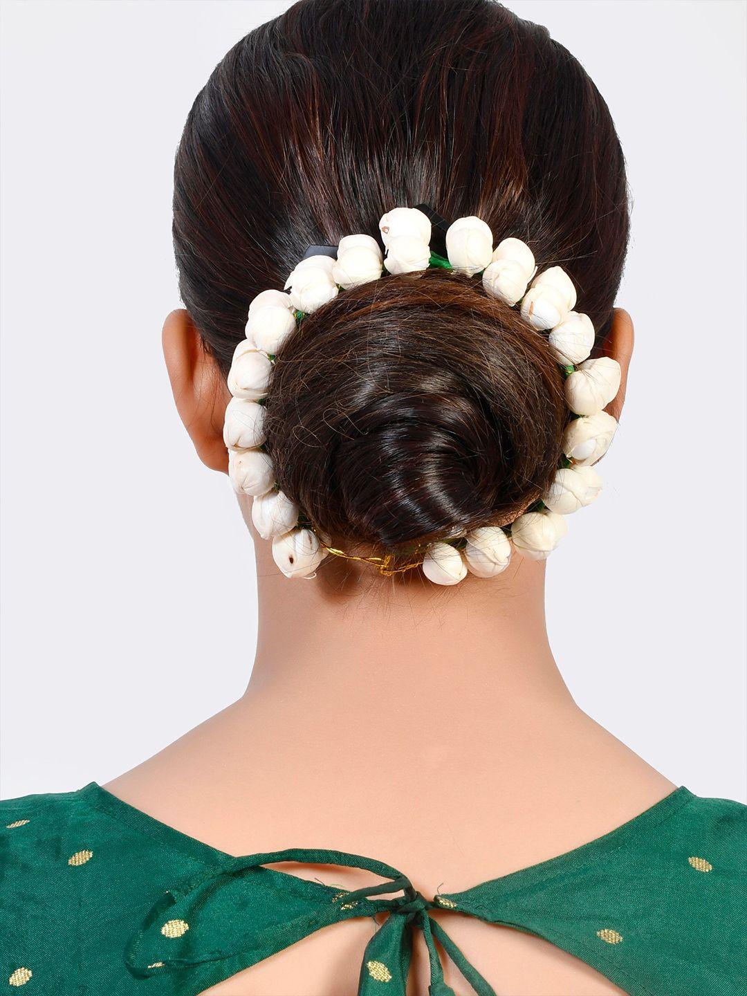 silvermerc designs women white & green faux mogra flower hair accessory