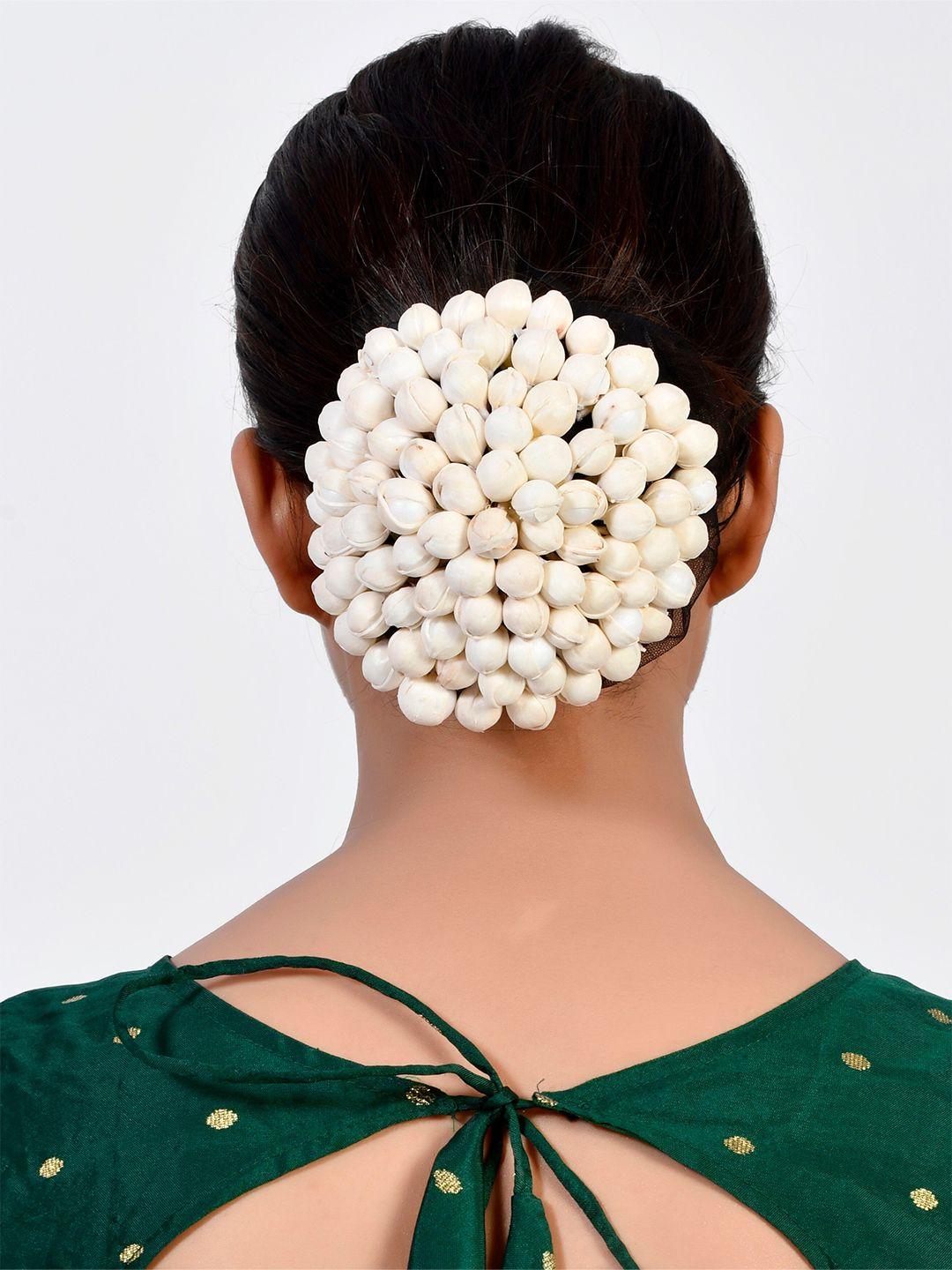 silvermerc designs women white mogra juda bun cover hair accessory set