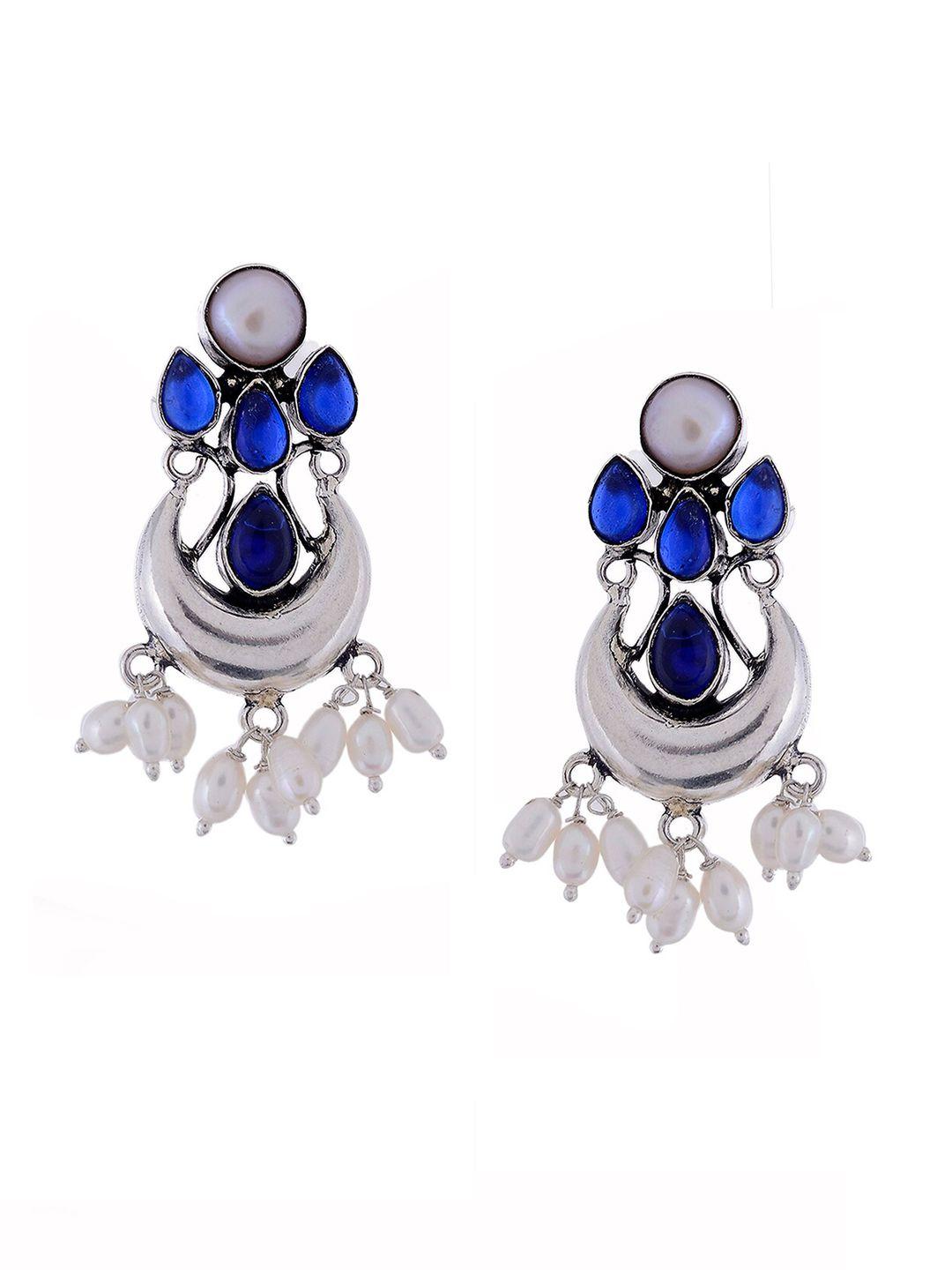 silvermerc 925 blue & silver-toned contemporary drop earrings
