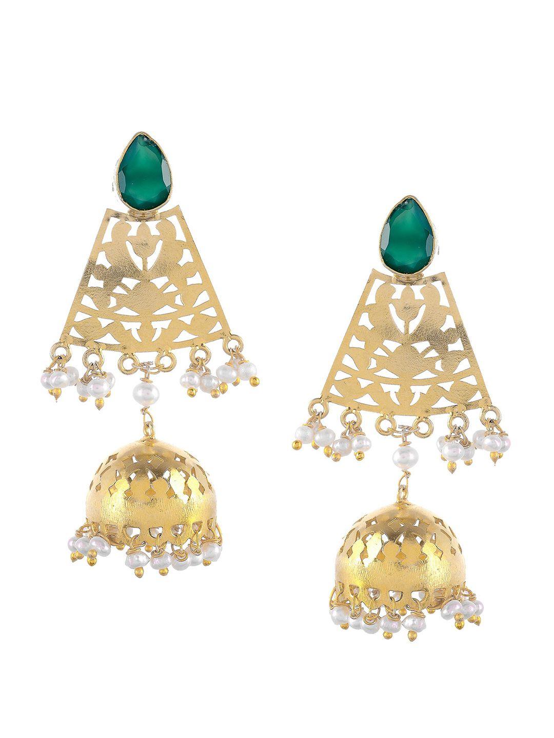 silvermerc 925 green circular gold-plated jhumkas earrings