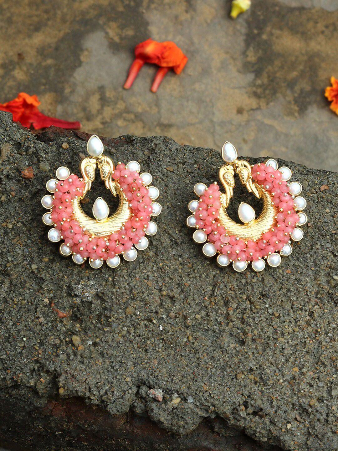 silvermerc 925 pink circular gold-plated chandbalis earrings