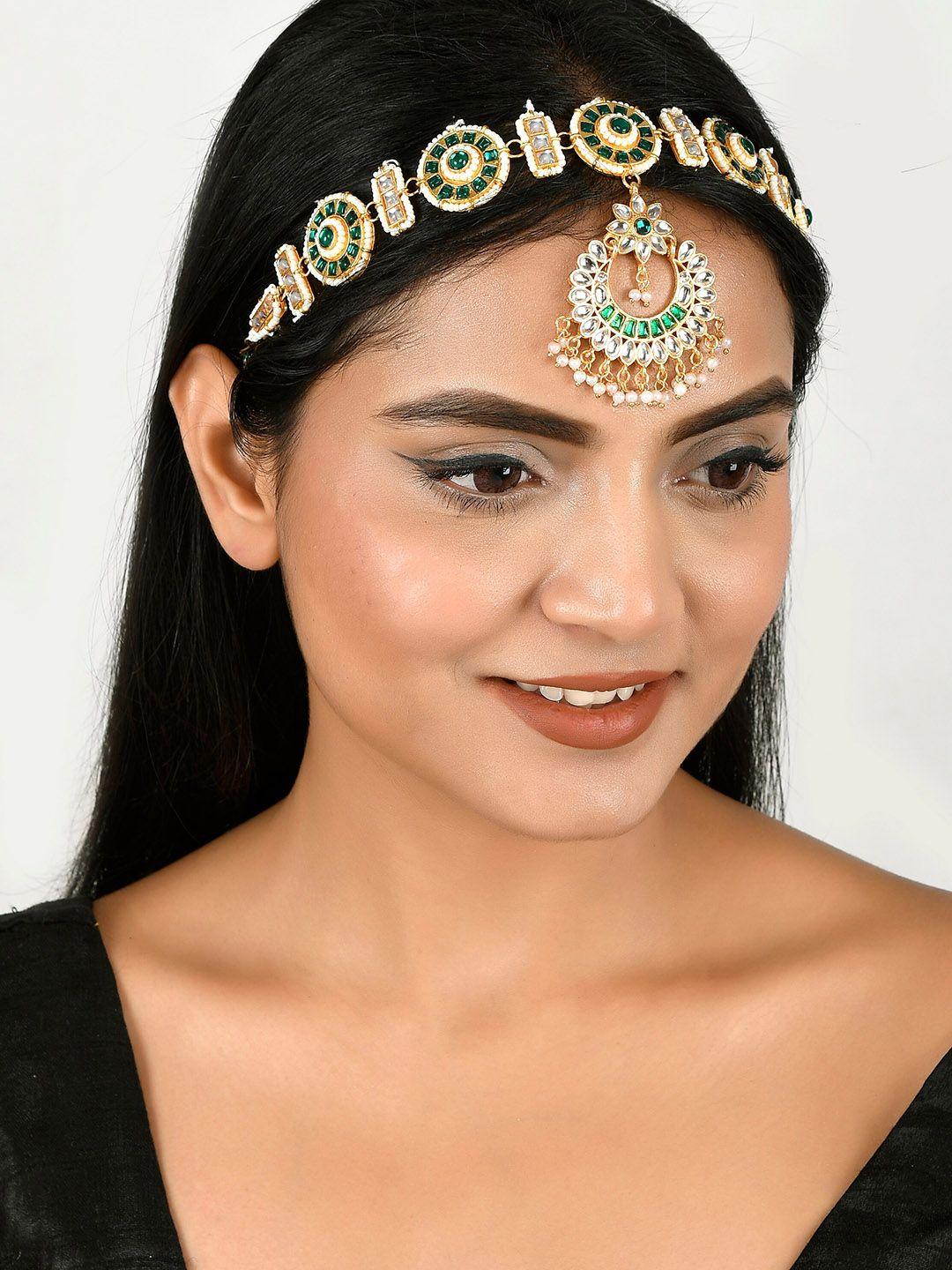 silvermerc designs gold-plated & kundan studded matha patti