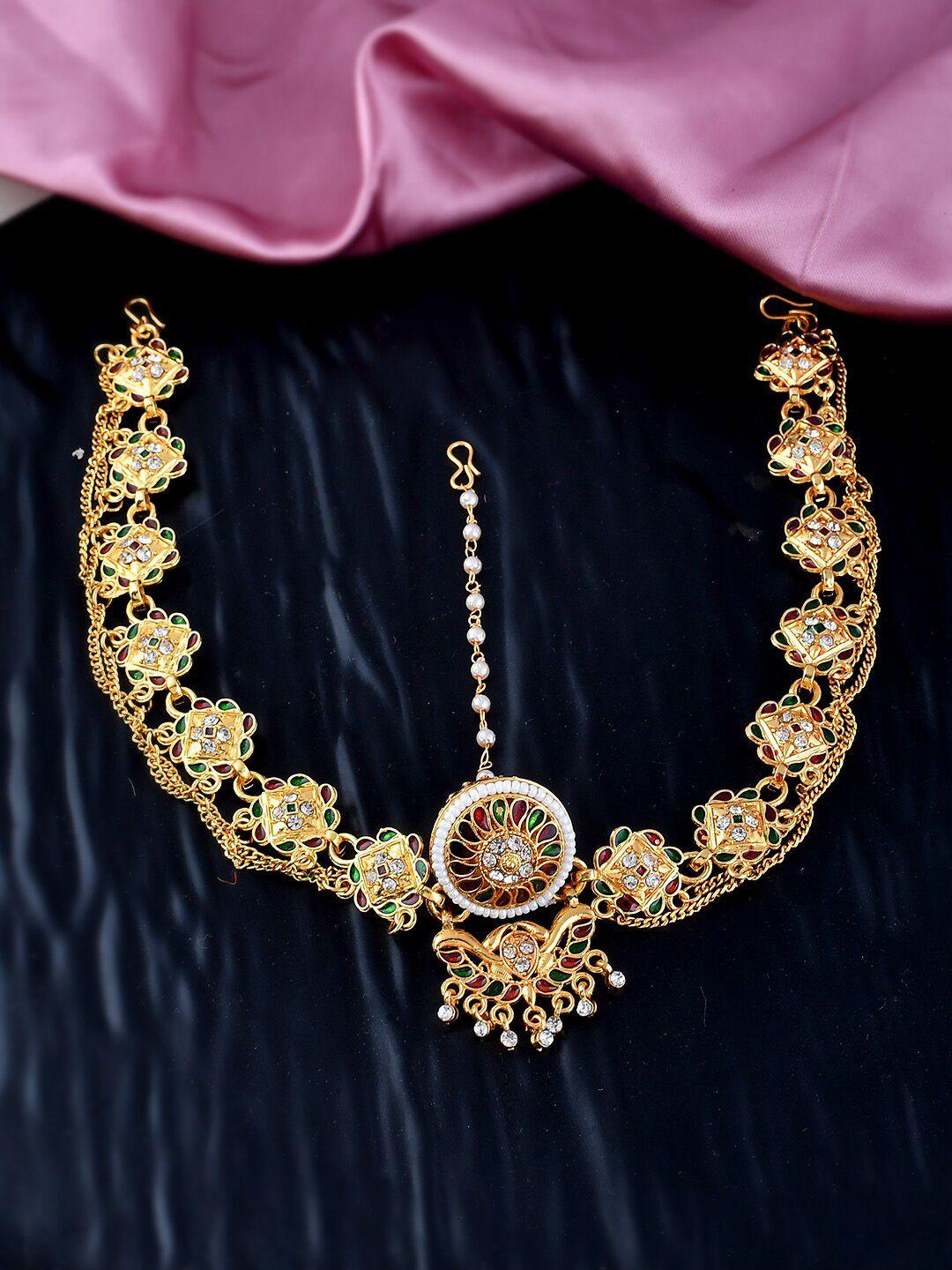 silvermerc designs gold-plated  stone-studded meenakari sheeshphool