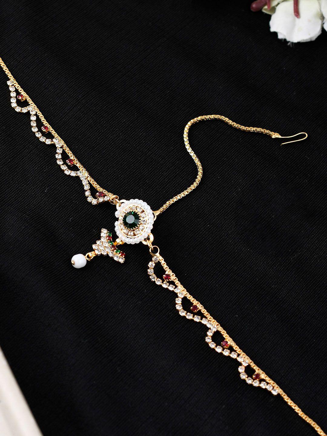 silvermerc designs gold-plated ad-studded & pearl beaded sheeshphool
