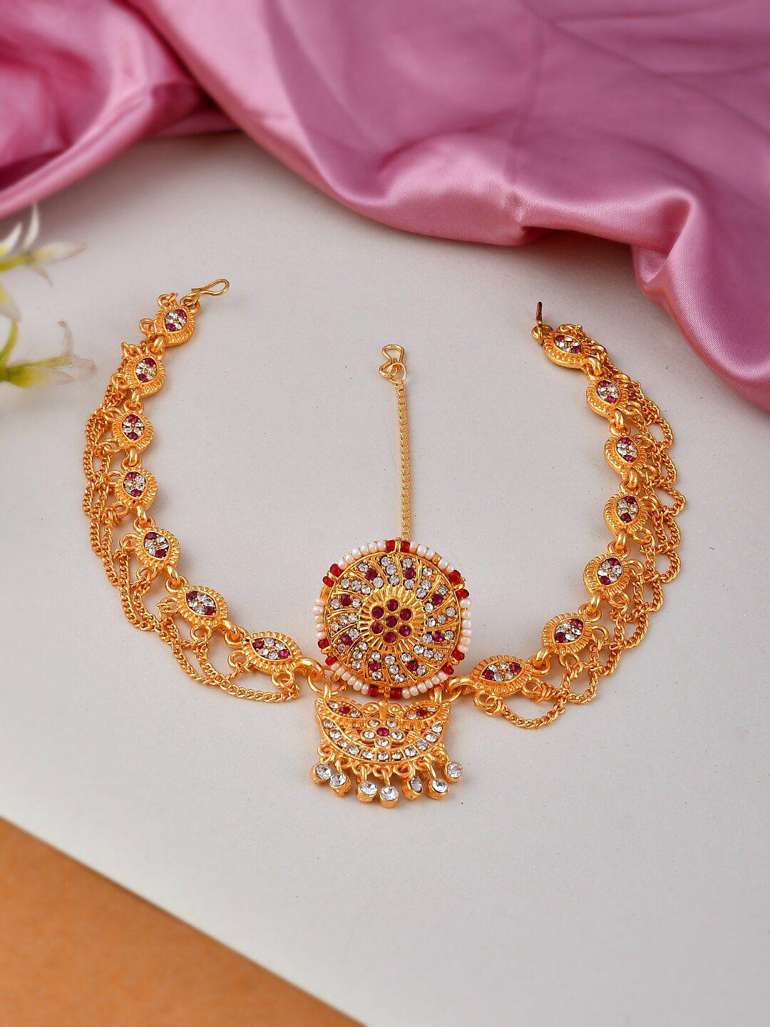 silvermerc designs gold-plated cz-studded sheeshphool