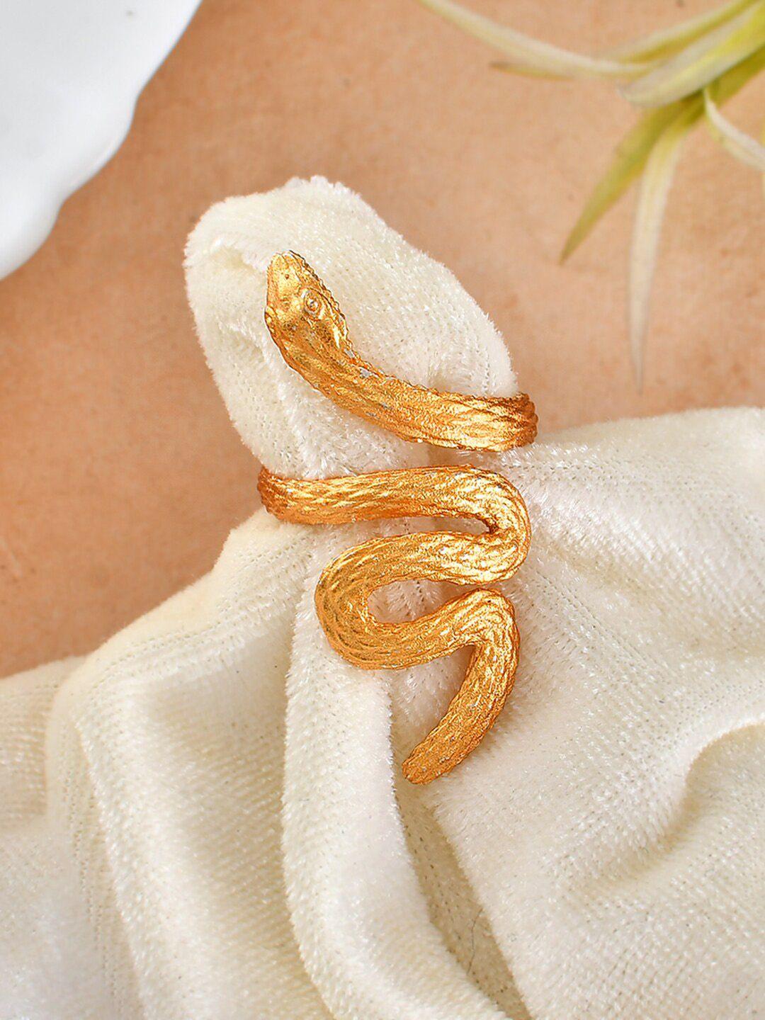 silvermerc designs gold-plated handcrafted textured snake adjustable finger ring