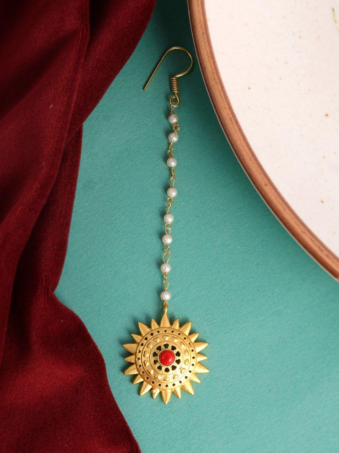 silvermerc designs gold-plated kundan-studded & beaded head jewellery