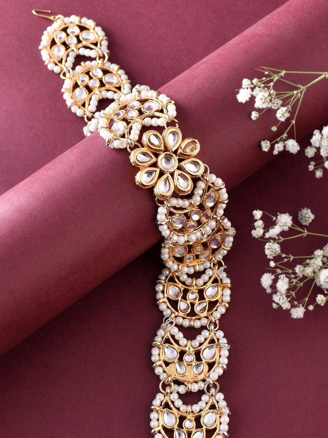 silvermerc designs gold-plated kundan-studded & beaded matha patti