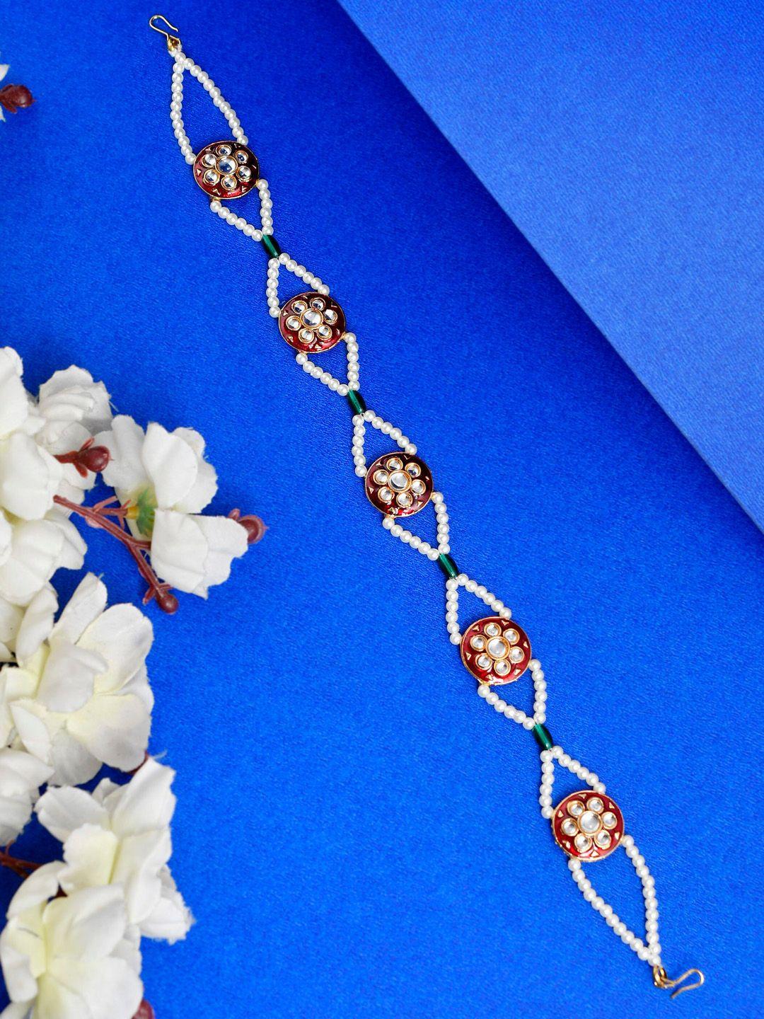 silvermerc designs gold-plated kundan-studded & pearl beaded sheeshphool