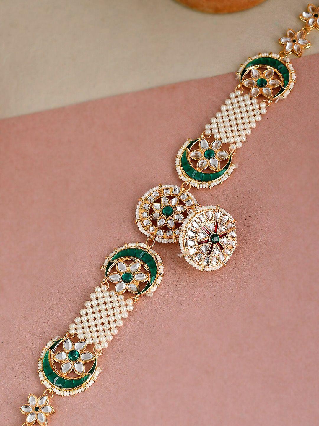 silvermerc designs gold-plated kundan-studded & pearl beaded sheeshphool