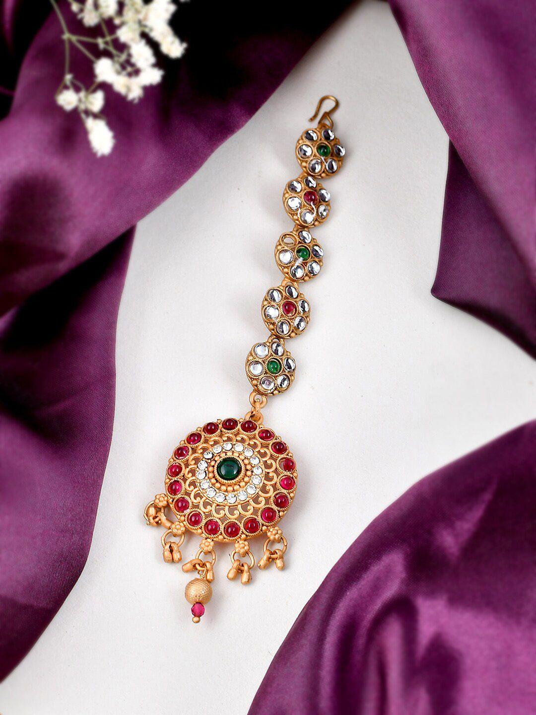 silvermerc designs gold-plated kundan-studded maang tikka