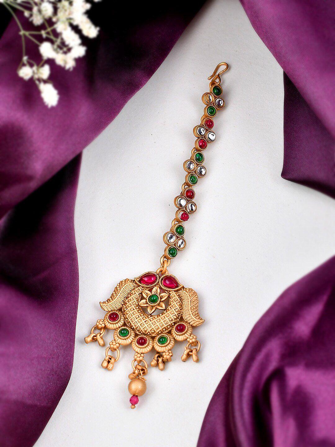 silvermerc designs gold-plated kundan-studded maang tikka