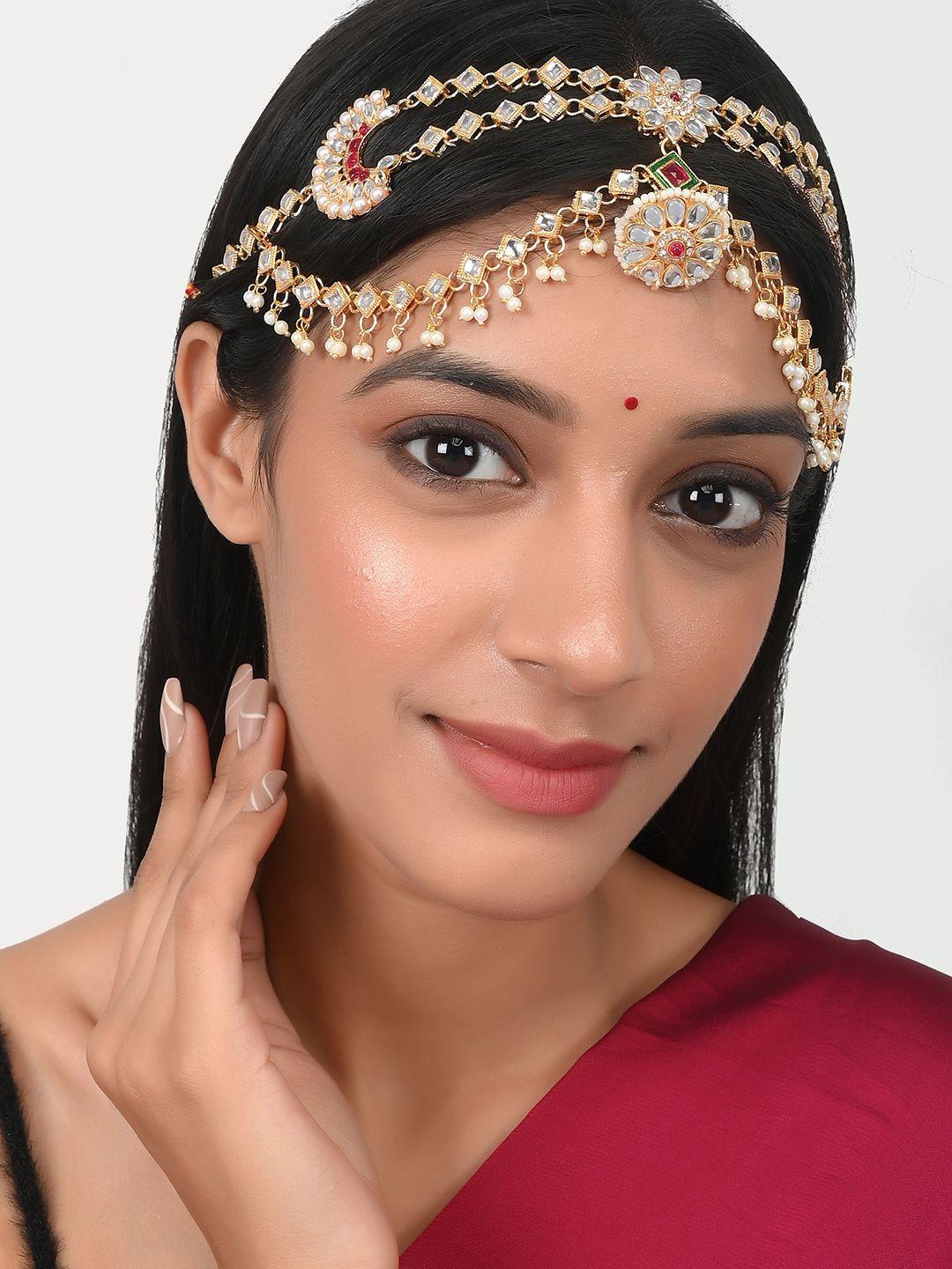 silvermerc designs gold-plated kundan studded mathapatti