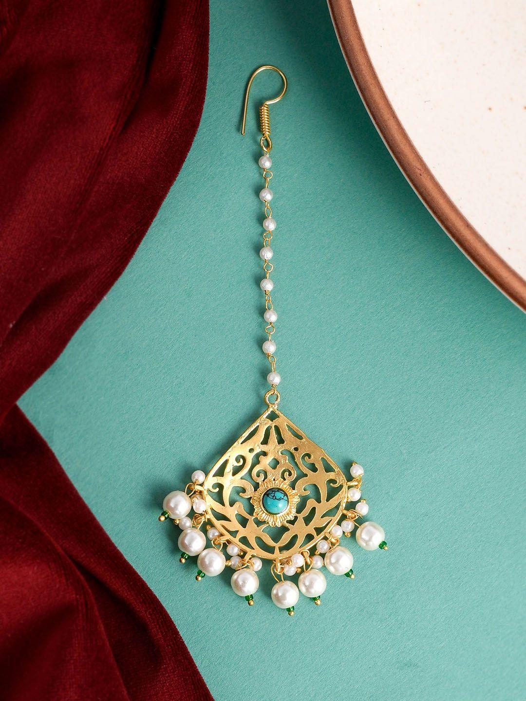 silvermerc designs gold-plated pearls beaded maang-tika