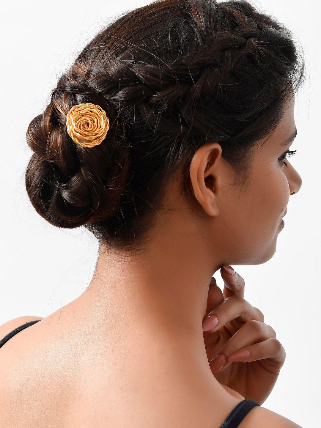 silvermerc designs gold-plated rose shaped bun stick