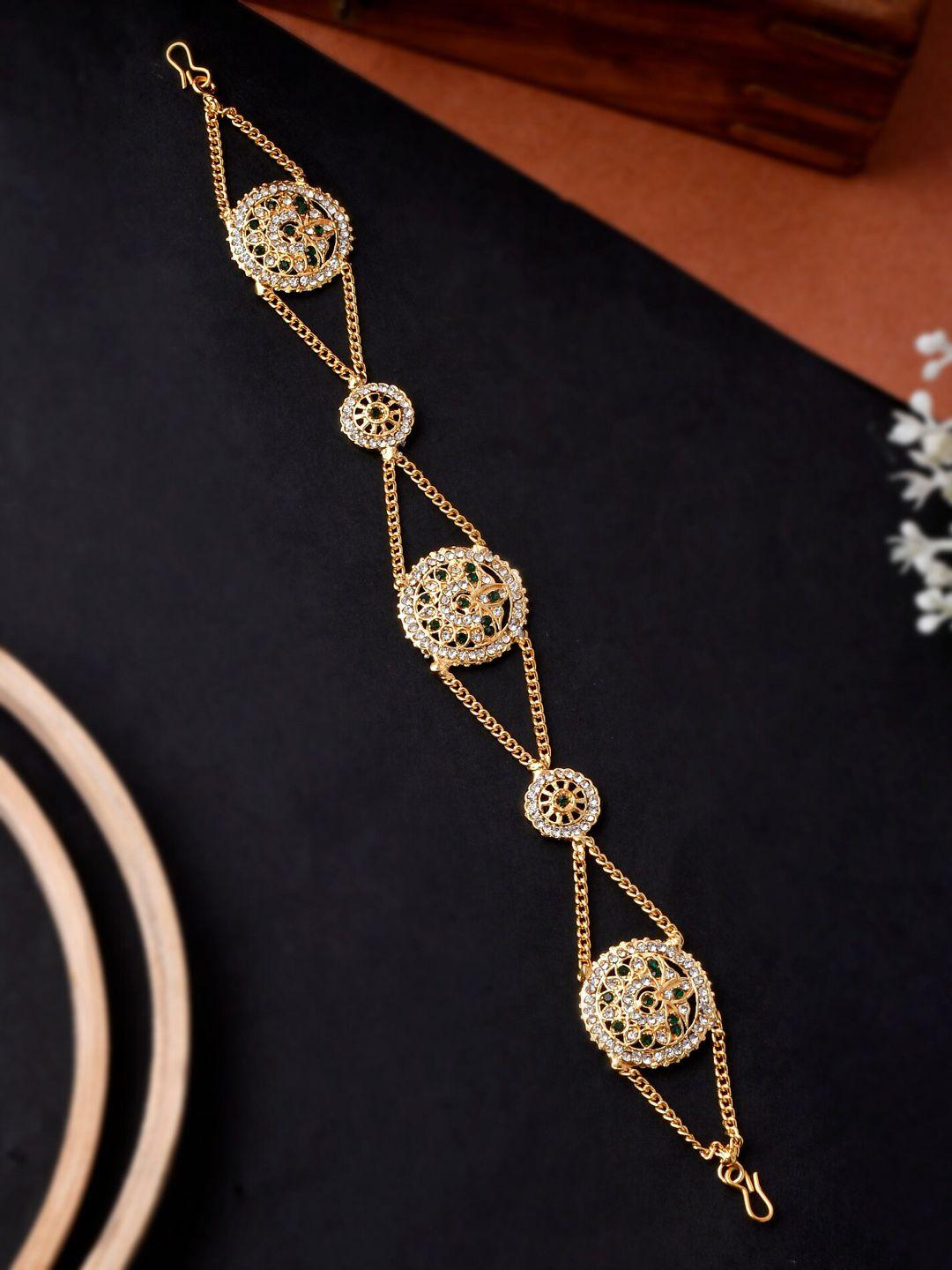 silvermerc designs gold-plated stone-studded & pearl beaded sheeshphool