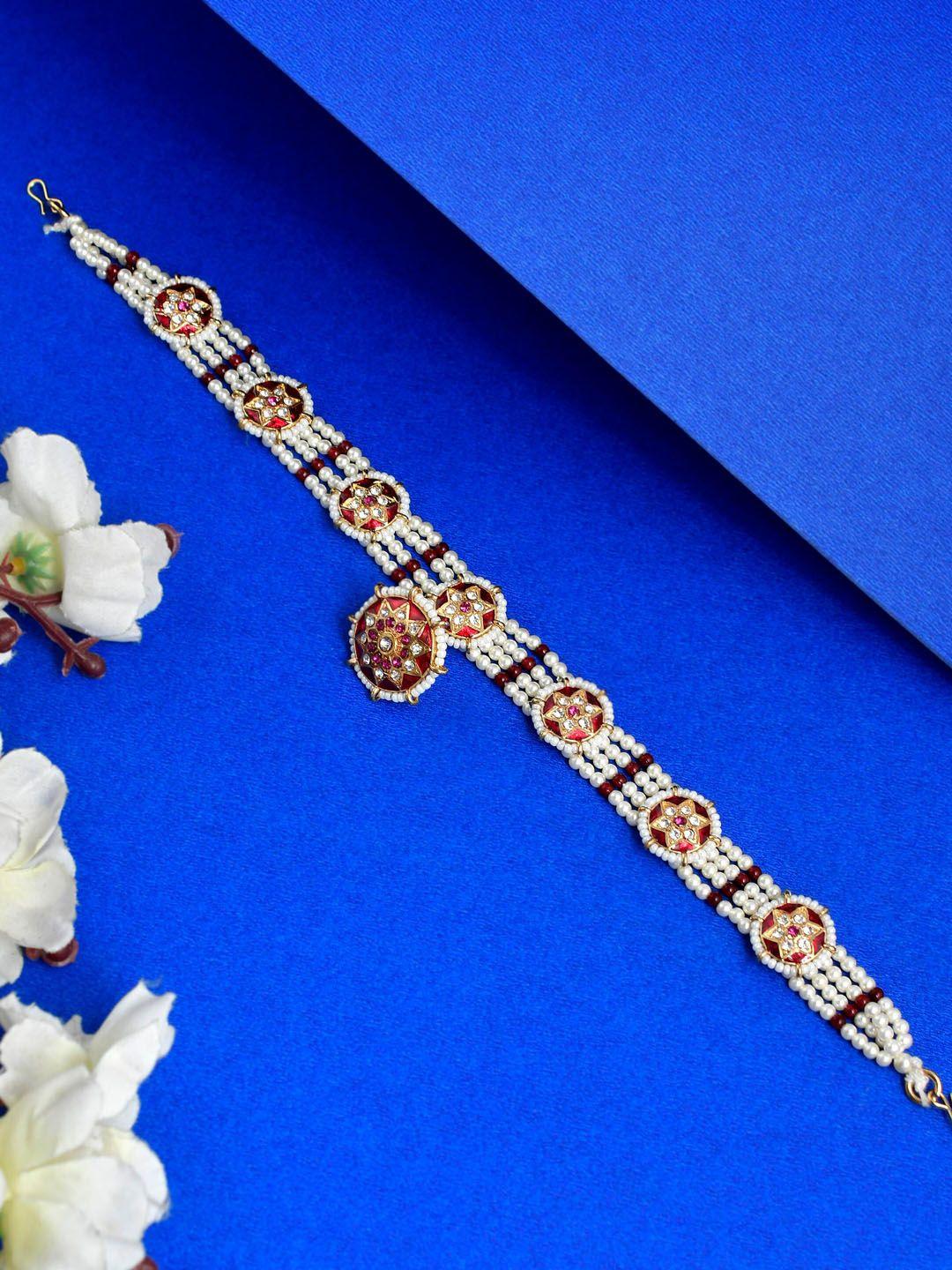 silvermerc designs gold-plated stone-studded & pearl beaded sheeshphool