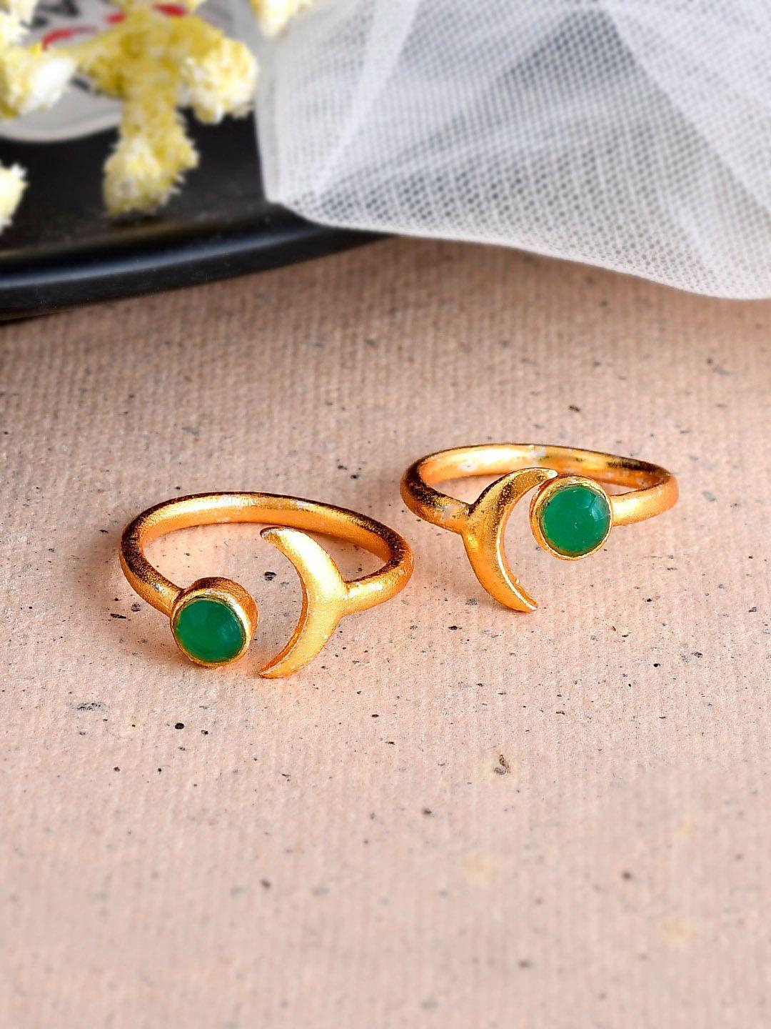 silvermerc designs gold-plated stone-studded adjustable toe rings