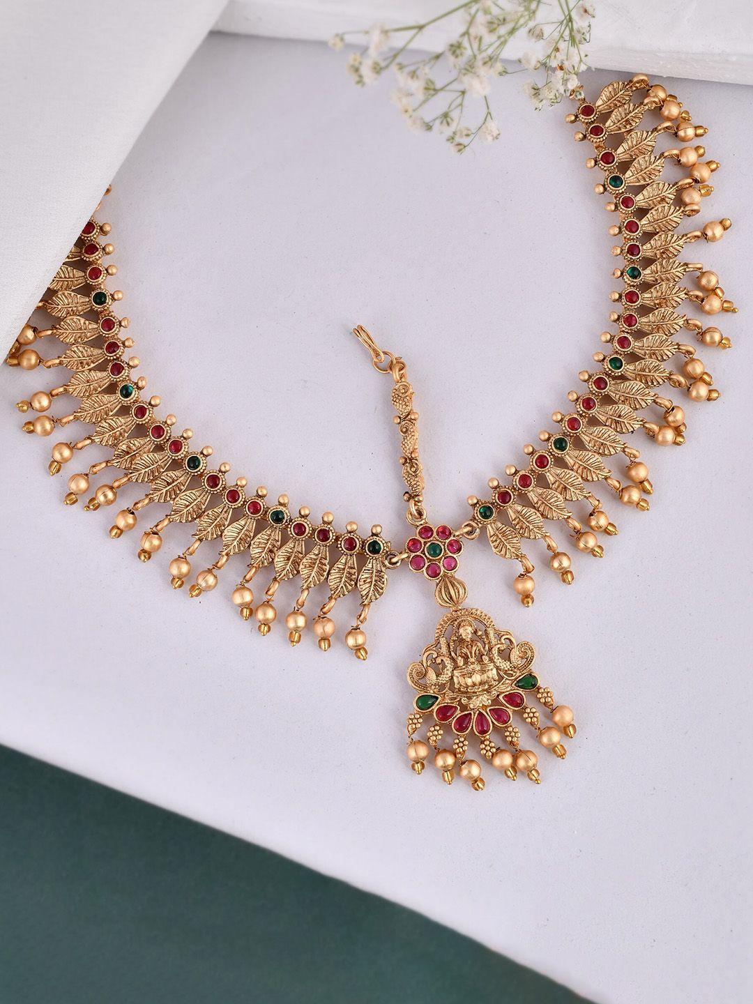 silvermerc designs gold-plated stone-studded beaded matha patti