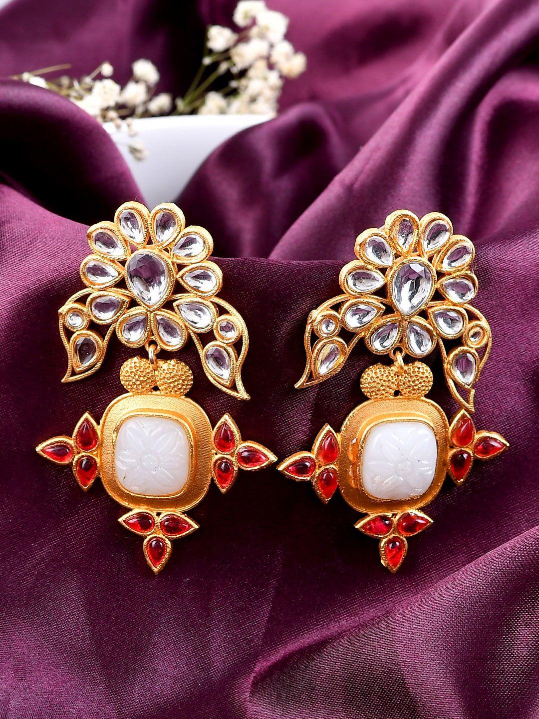 silvermerc designs gold pleated kundan contemporary drop earrings