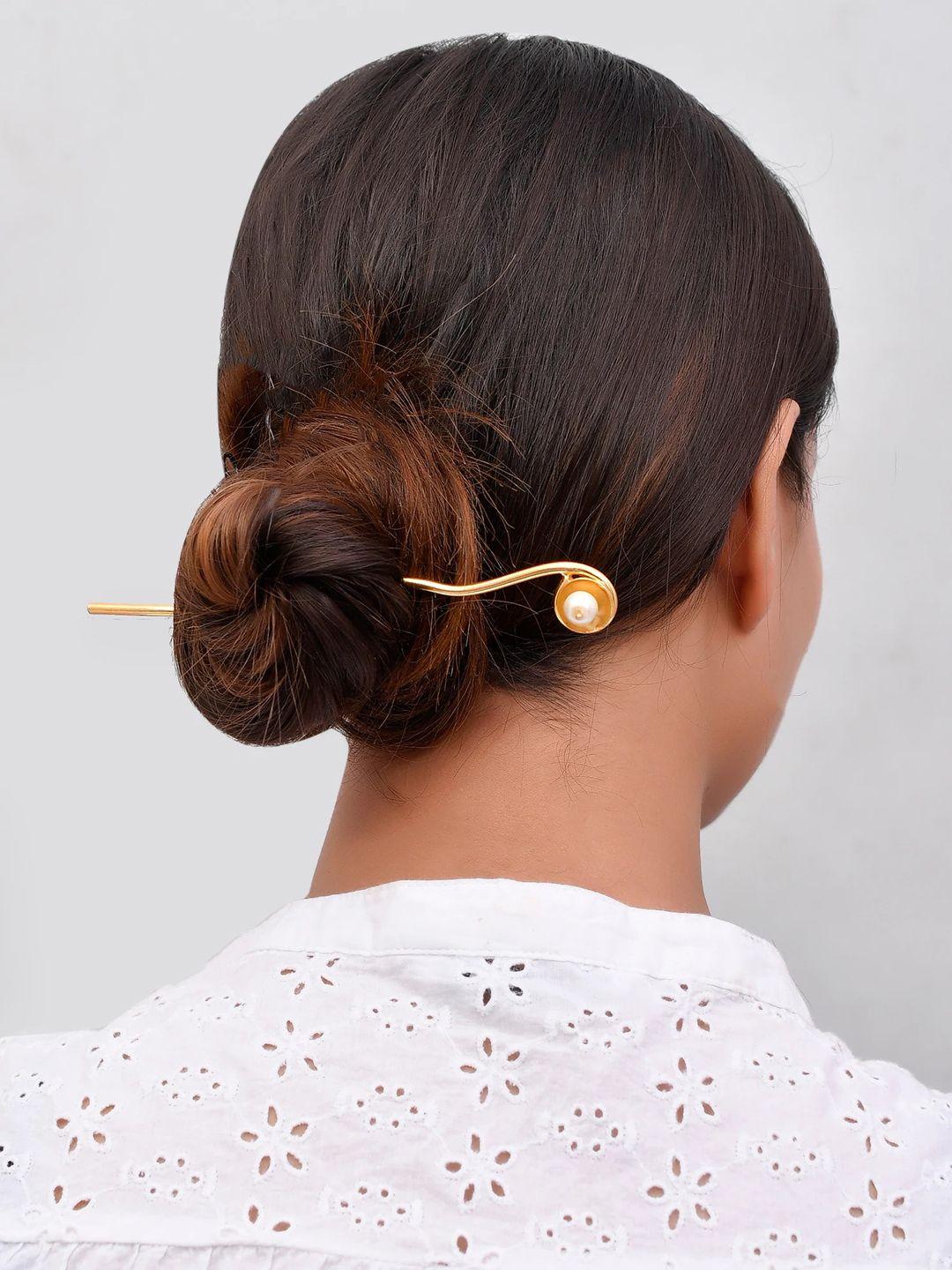 silvermerc designs gold-toned & plated pearl beaded bun stick