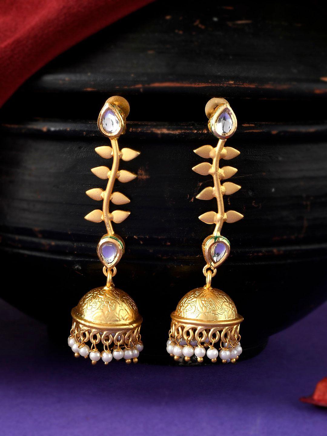 silvermerc designs gold-toned contemporary jhumkas earrings