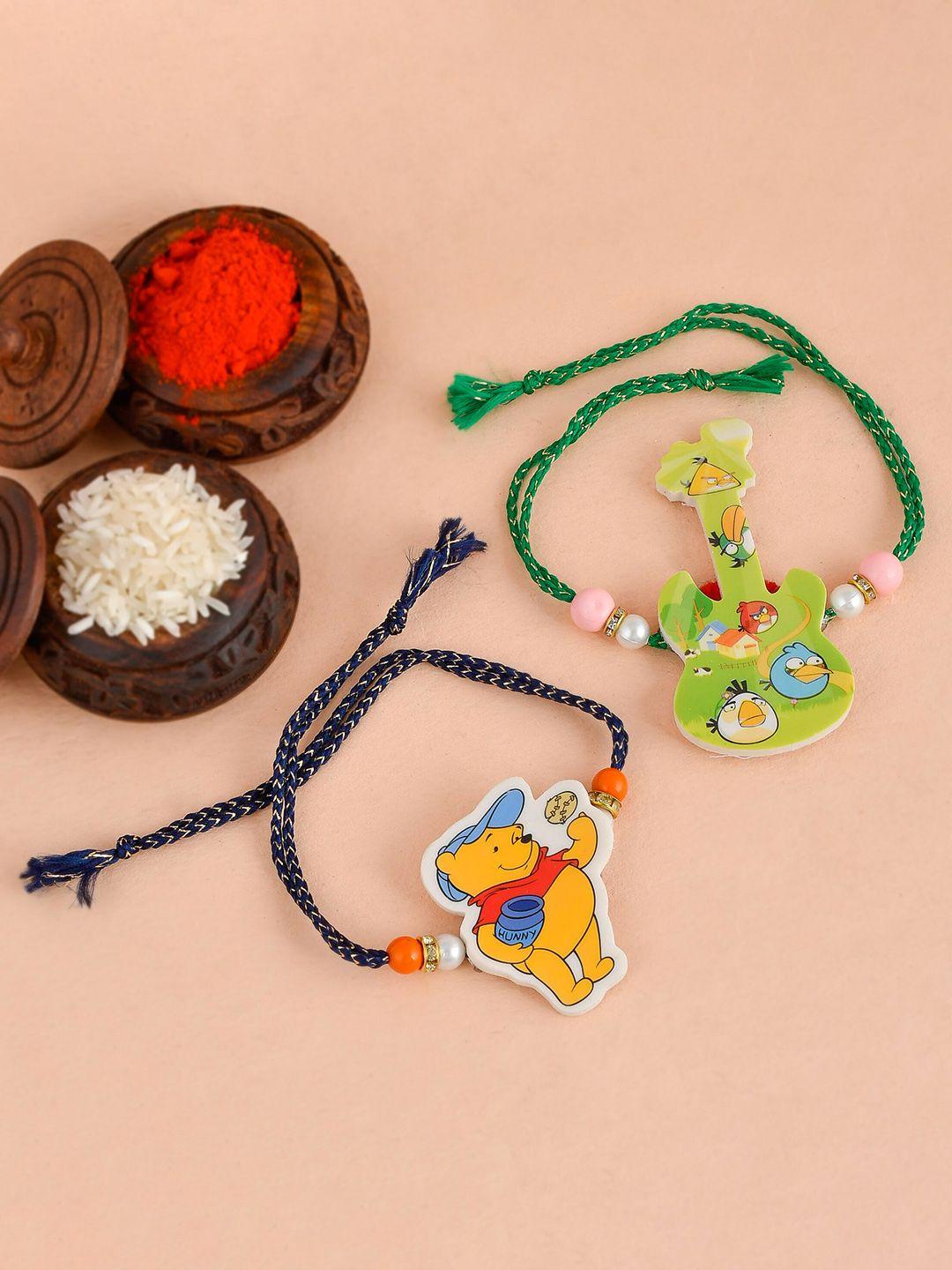 silvermerc designs kids set of 2 cartoon-themed beaded rakhi