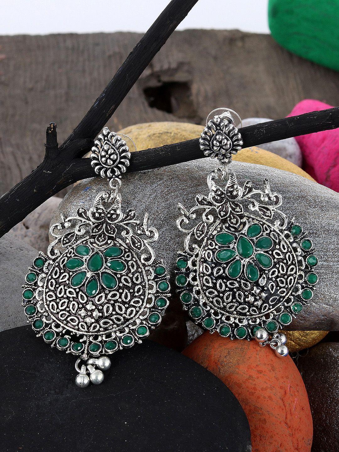 silvermerc designs oxidised silver-plated green contemporary drop earrings