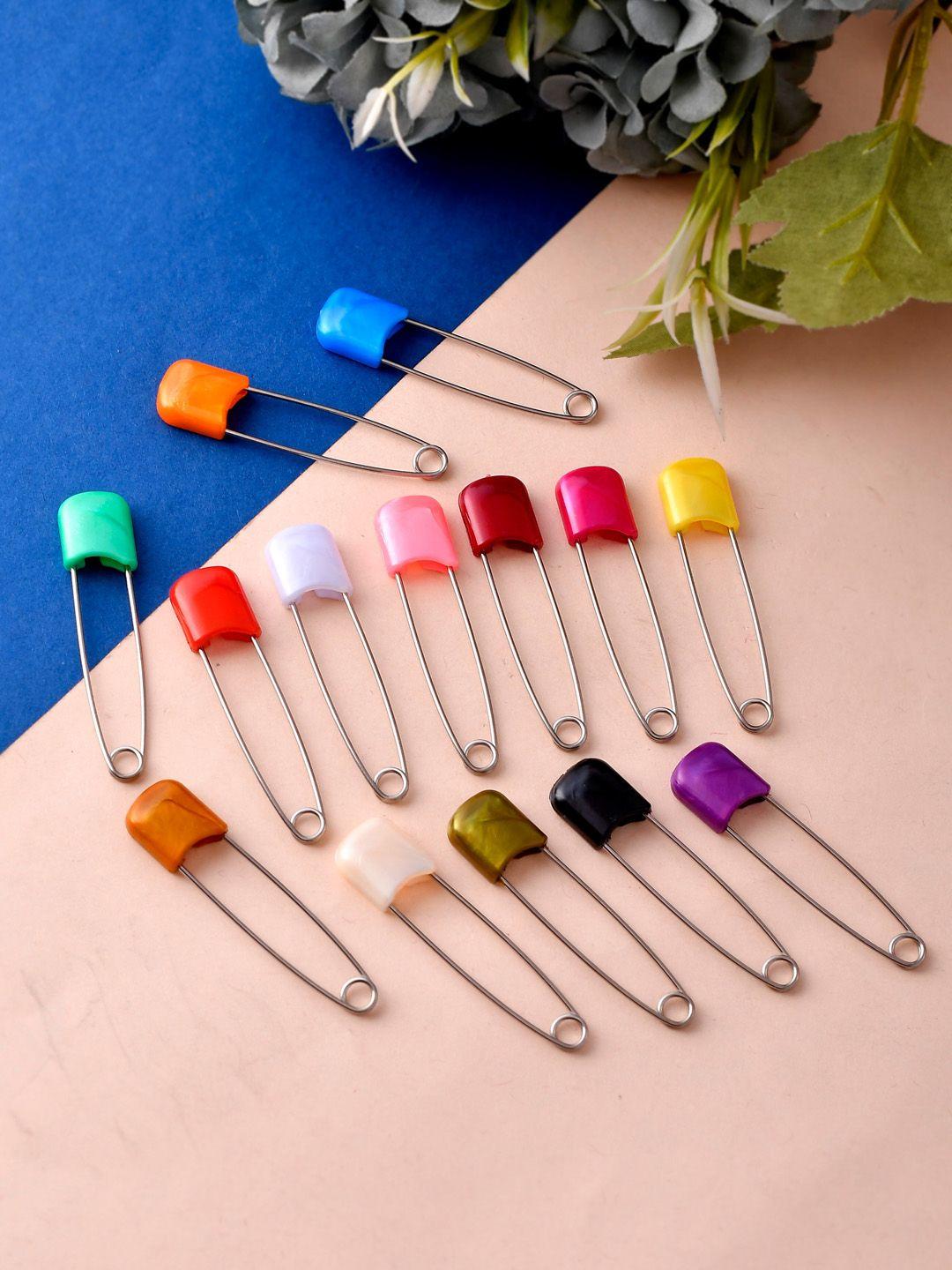 silvermerc designs set of 14 multi-coloured saree pins