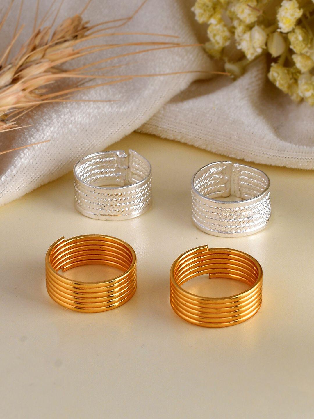 silvermerc designs set of 2 silver & gold-toned  toe rings