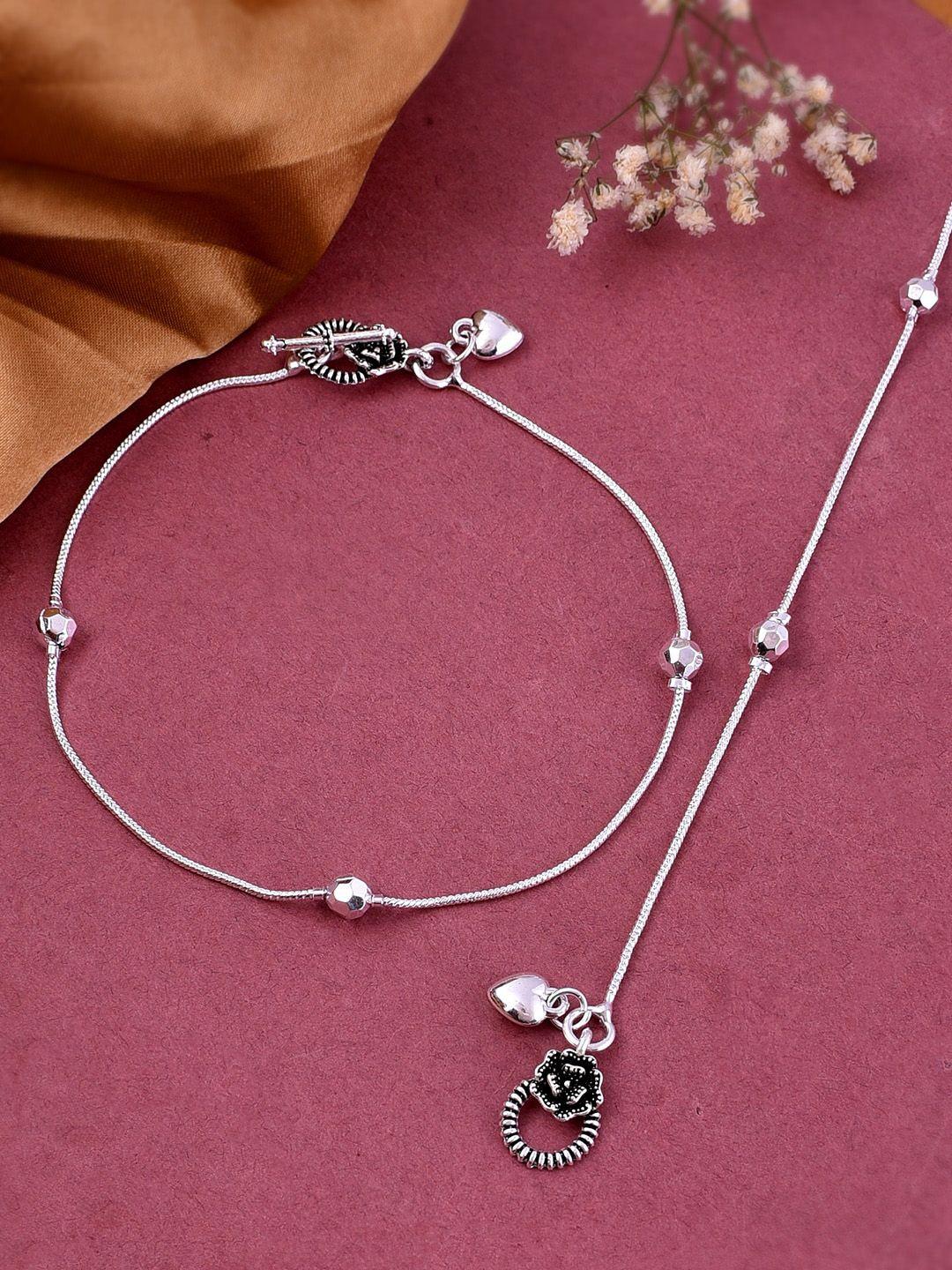 silvermerc designs set of 2 silver plated delicate chain anklet