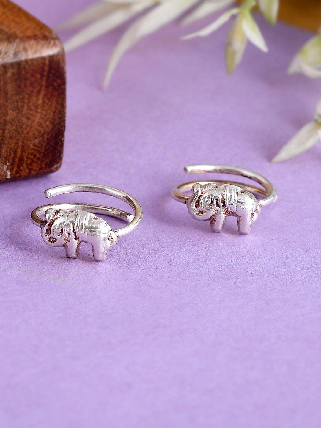 silvermerc designs set of 2 silver-plated elephant toe rings