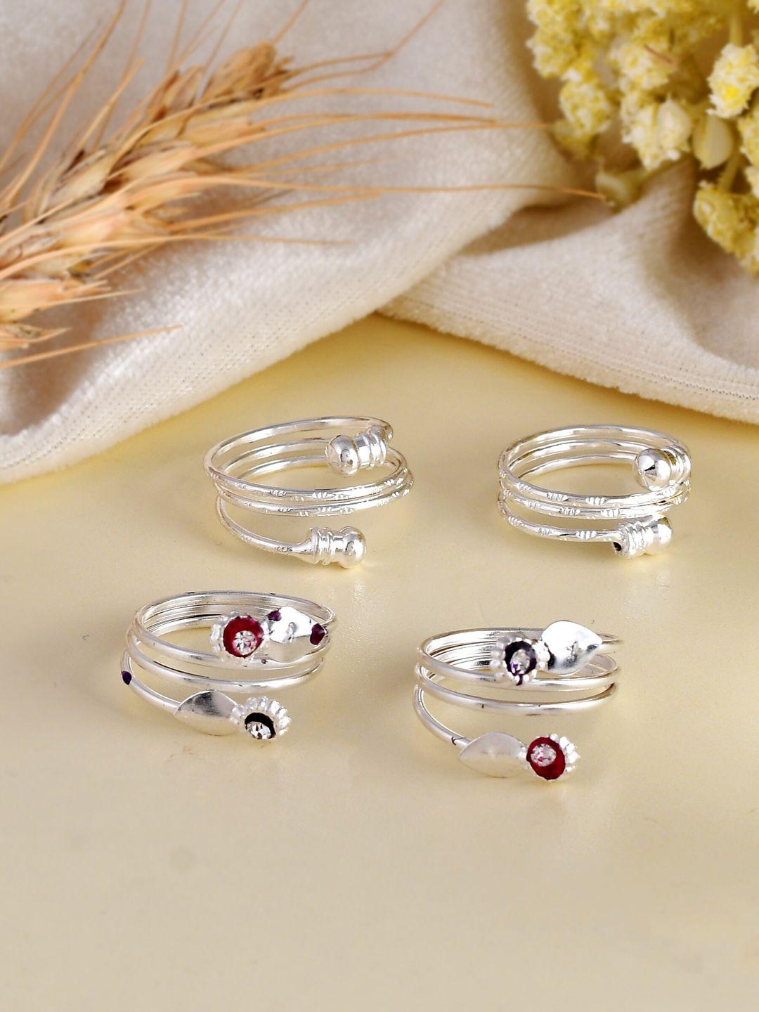 silvermerc designs set of 4 silver-plated cubic zirconia studded toe rings