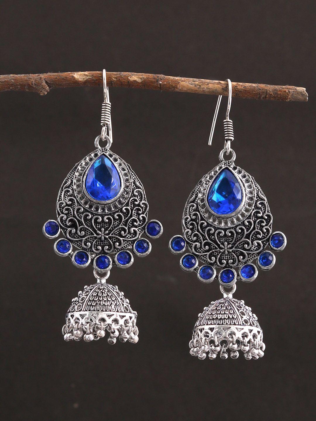 silvermerc designs silver-plated & blue classic jhumkas