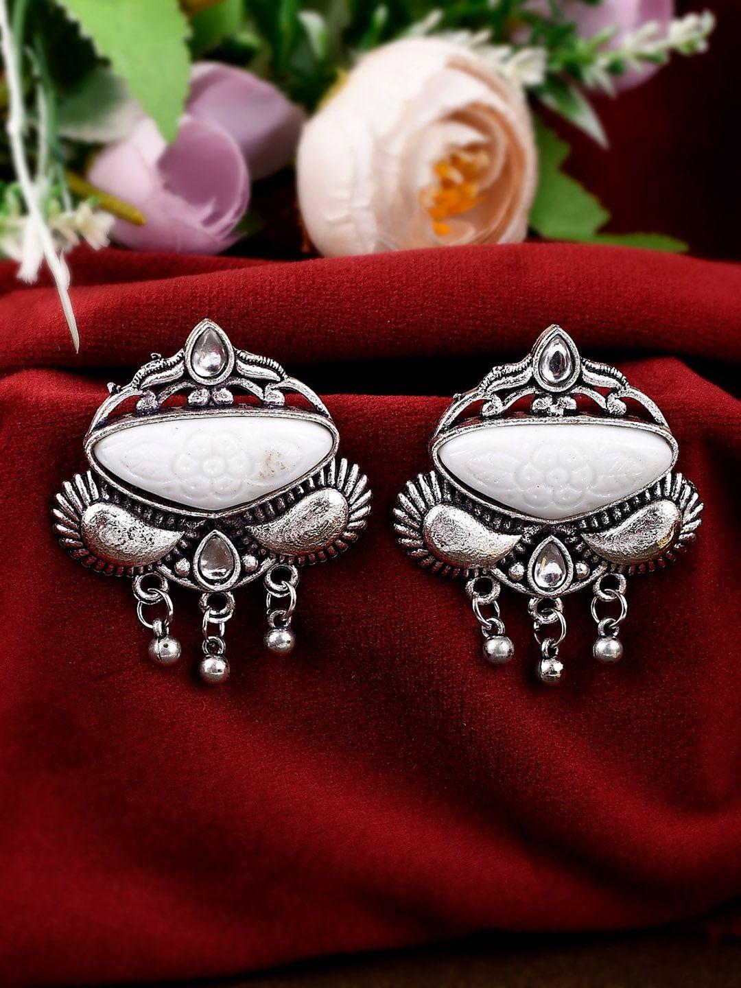 silvermerc designs silver-toned contemporary jhumkas earrings
