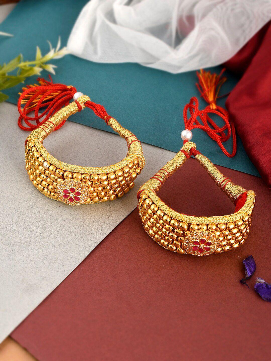 silvermerc designs women 2 gold-toned & red brass cubic zirconia tribal gold-plated armlet bracelet