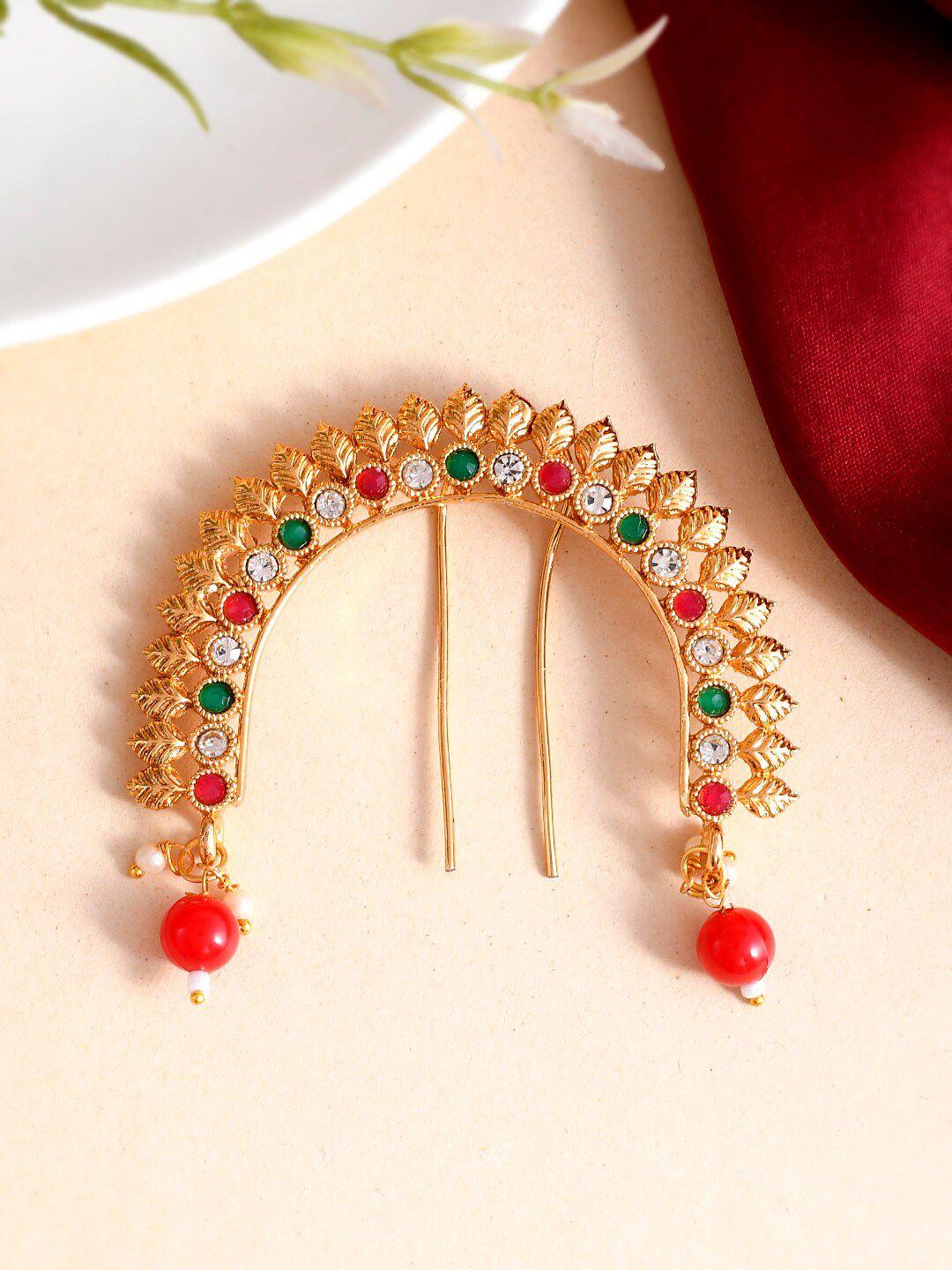 silvermerc designs women gold-plated & red beaded hair accessory