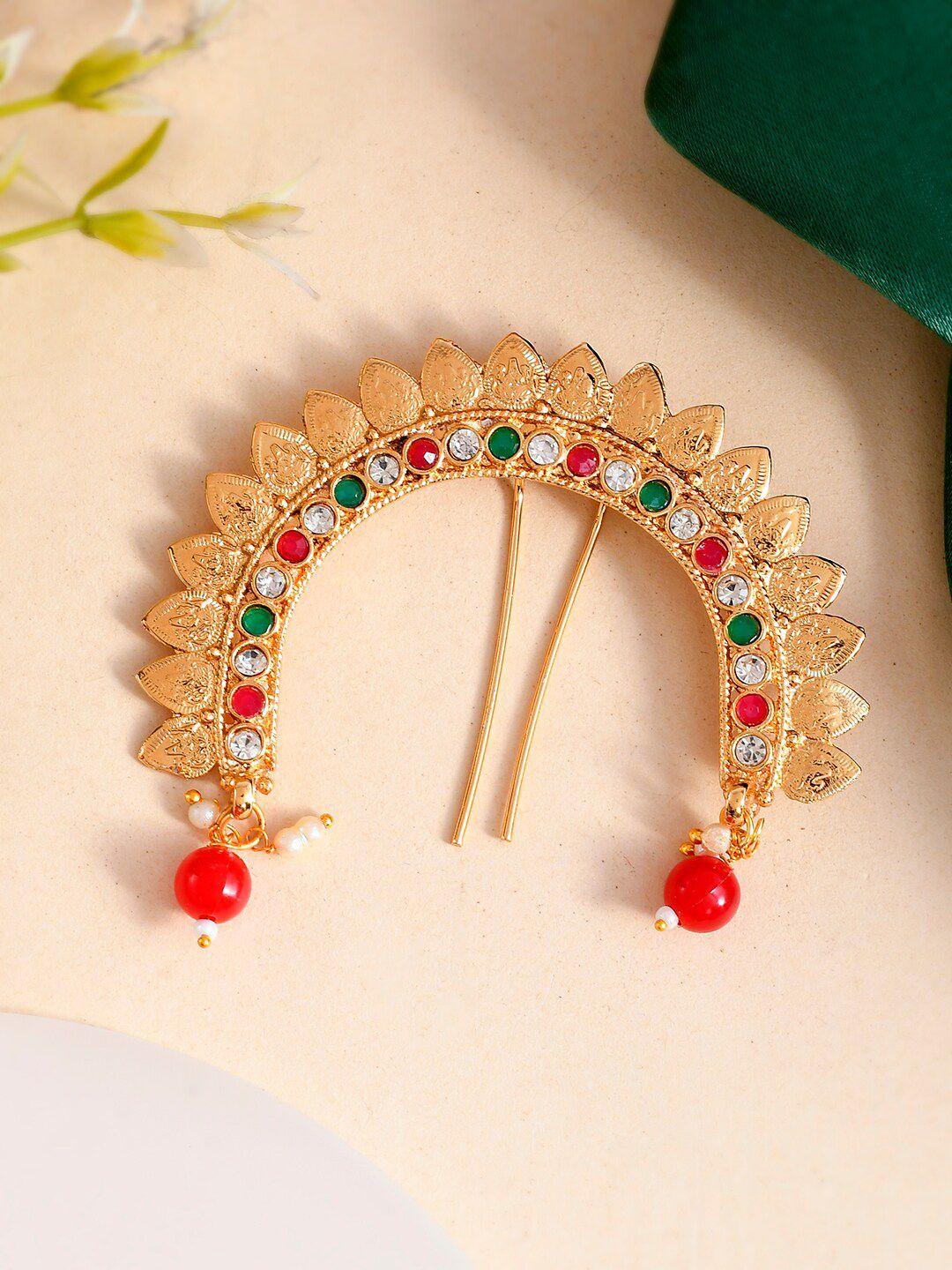 silvermerc designs women gold-plated & red beaded hair accessory