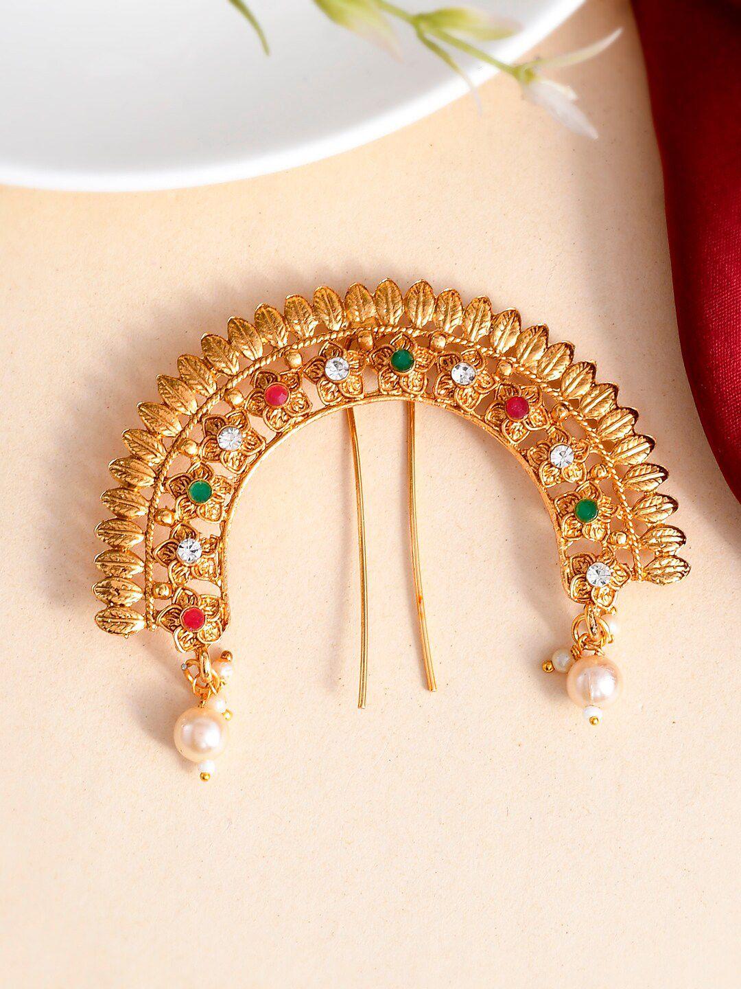 silvermerc designs women gold-plated & red beaded hair accessory