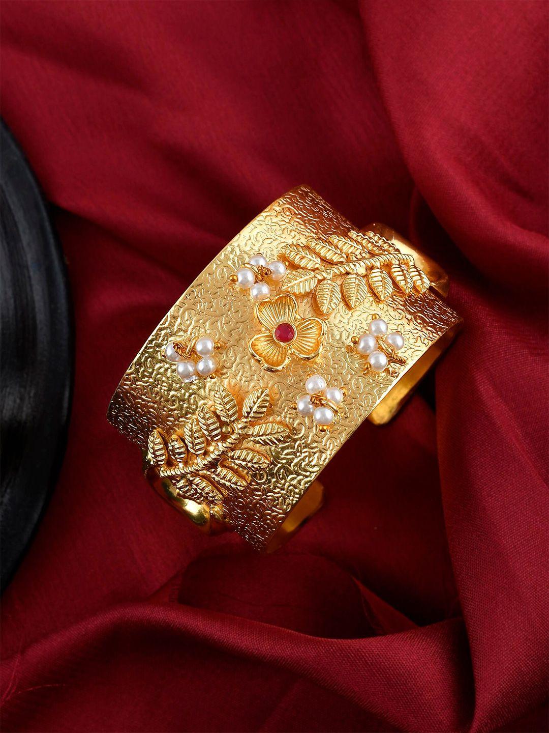 silvermerc designs women gold-plated & white cuff bracelet