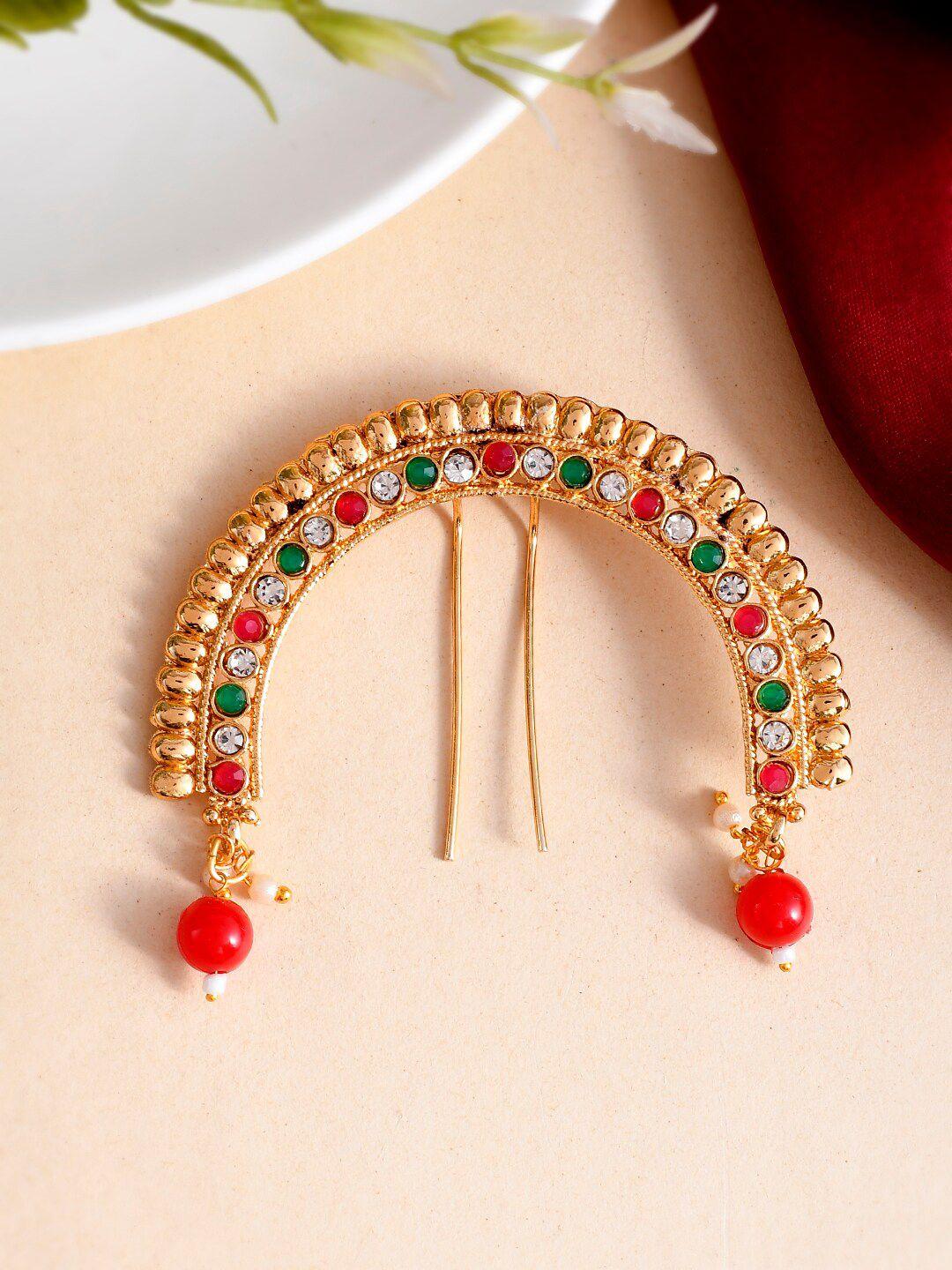 silvermerc designs women gold-plated  & red beaded hair accessory