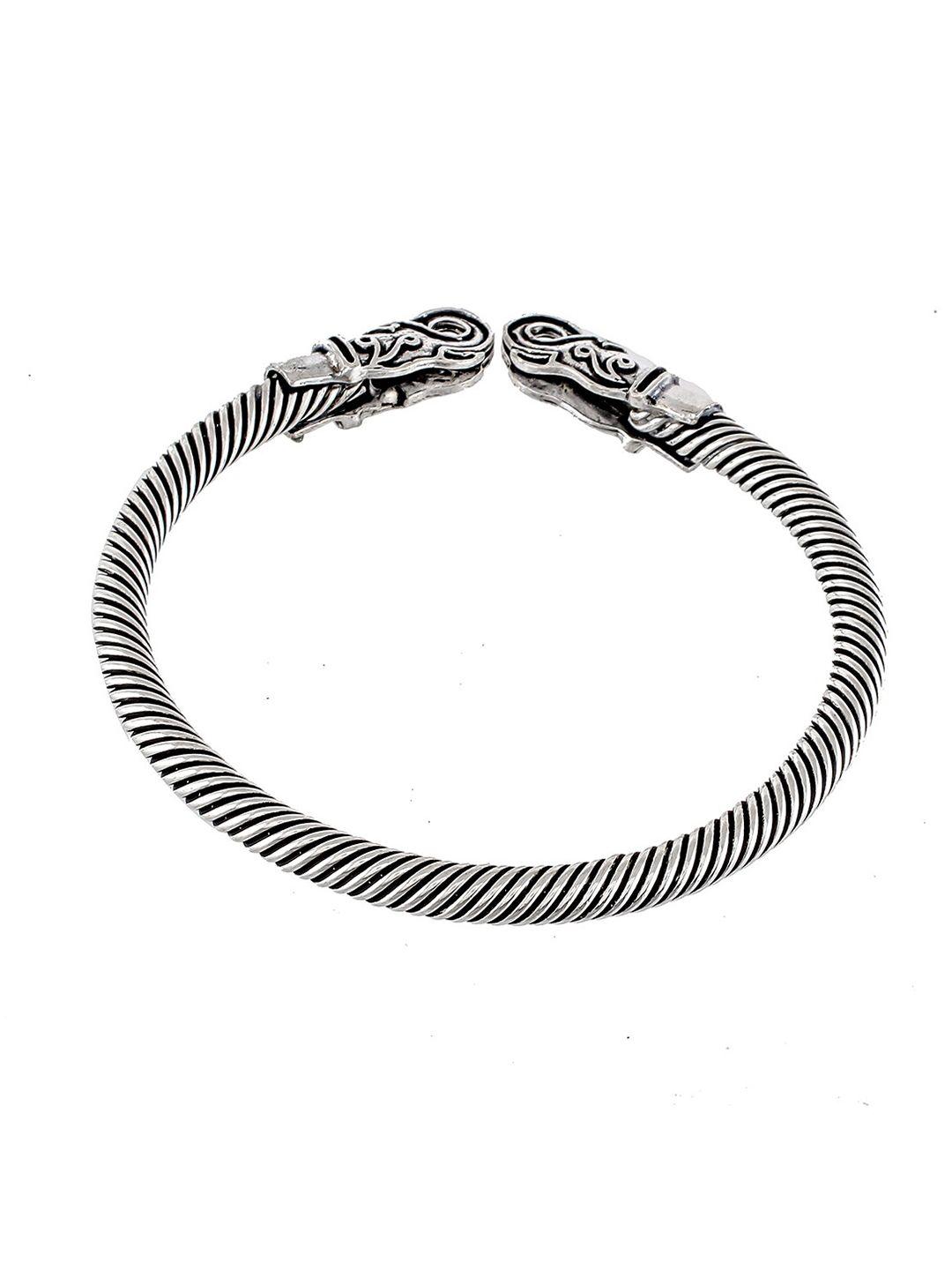 silvermerc designs women silver-plated brass oxidised kada bracelet