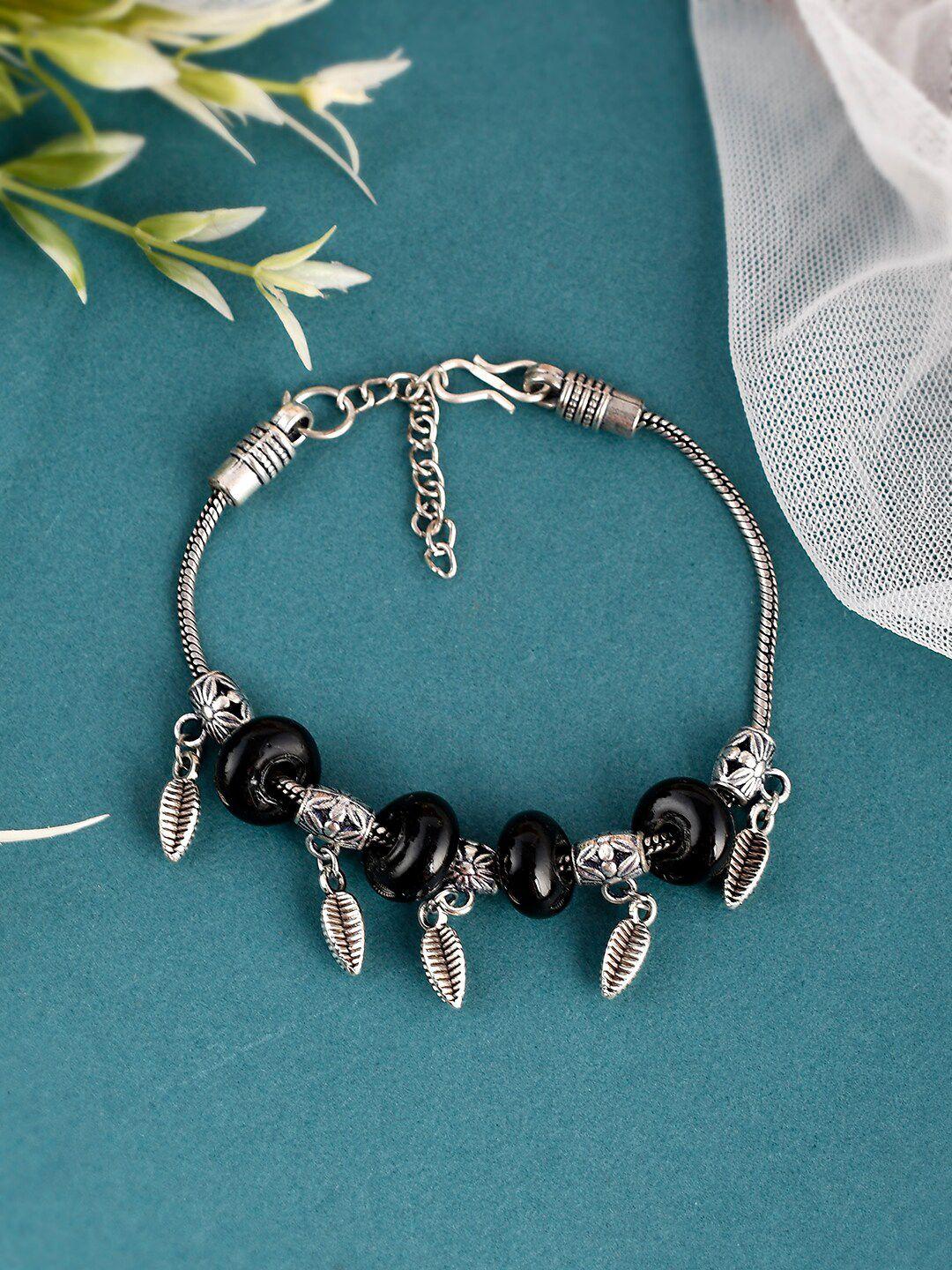 silvermerc designs women silver-toned & black brass oxidised silver-plated link bracelet