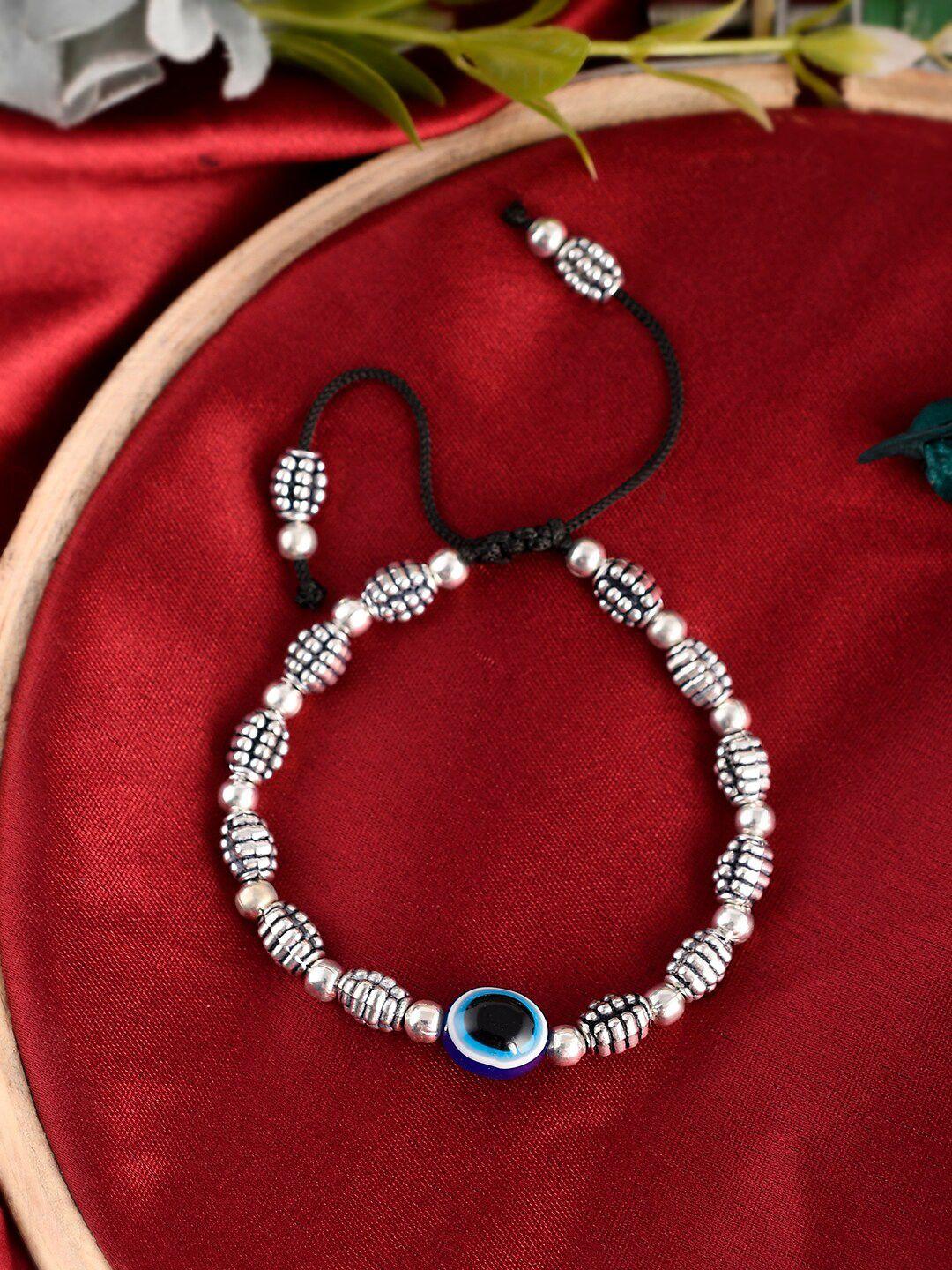 silvermerc designs women silver-toned & blue brass oxidised silver-plated charm bracelet
