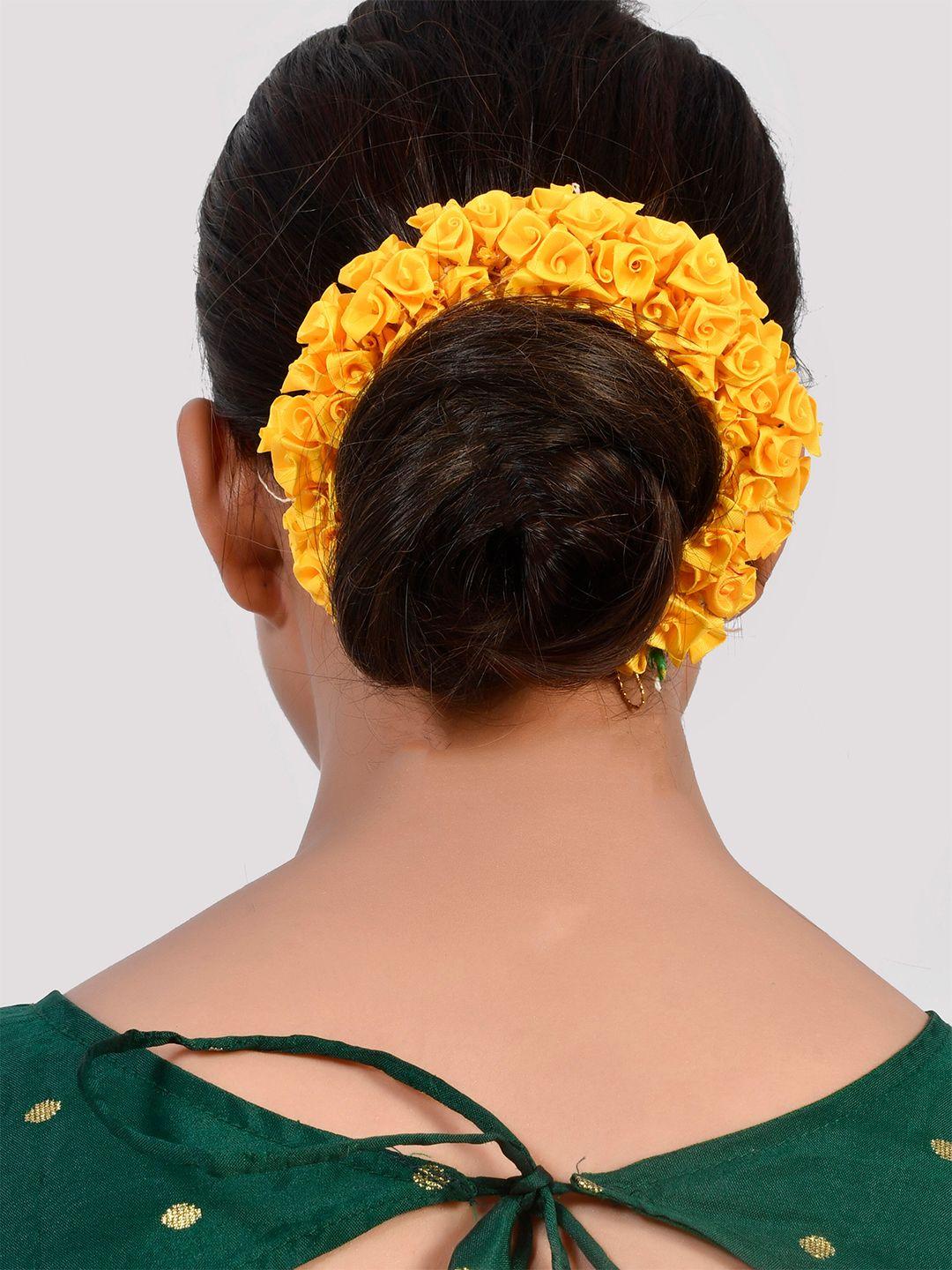 silvermerc designs women yellow embellished gajra hair accessory set