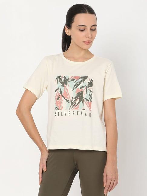 silvertraq beige cotton printed t-shirt