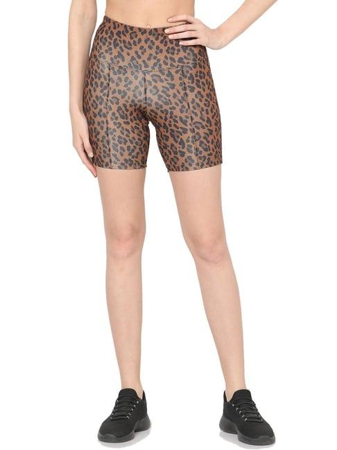 silvertraq brown polyester animal print sports shorts