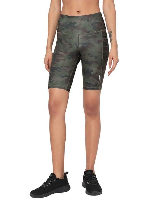 silvertraq olive polyester camo print cycling shorts